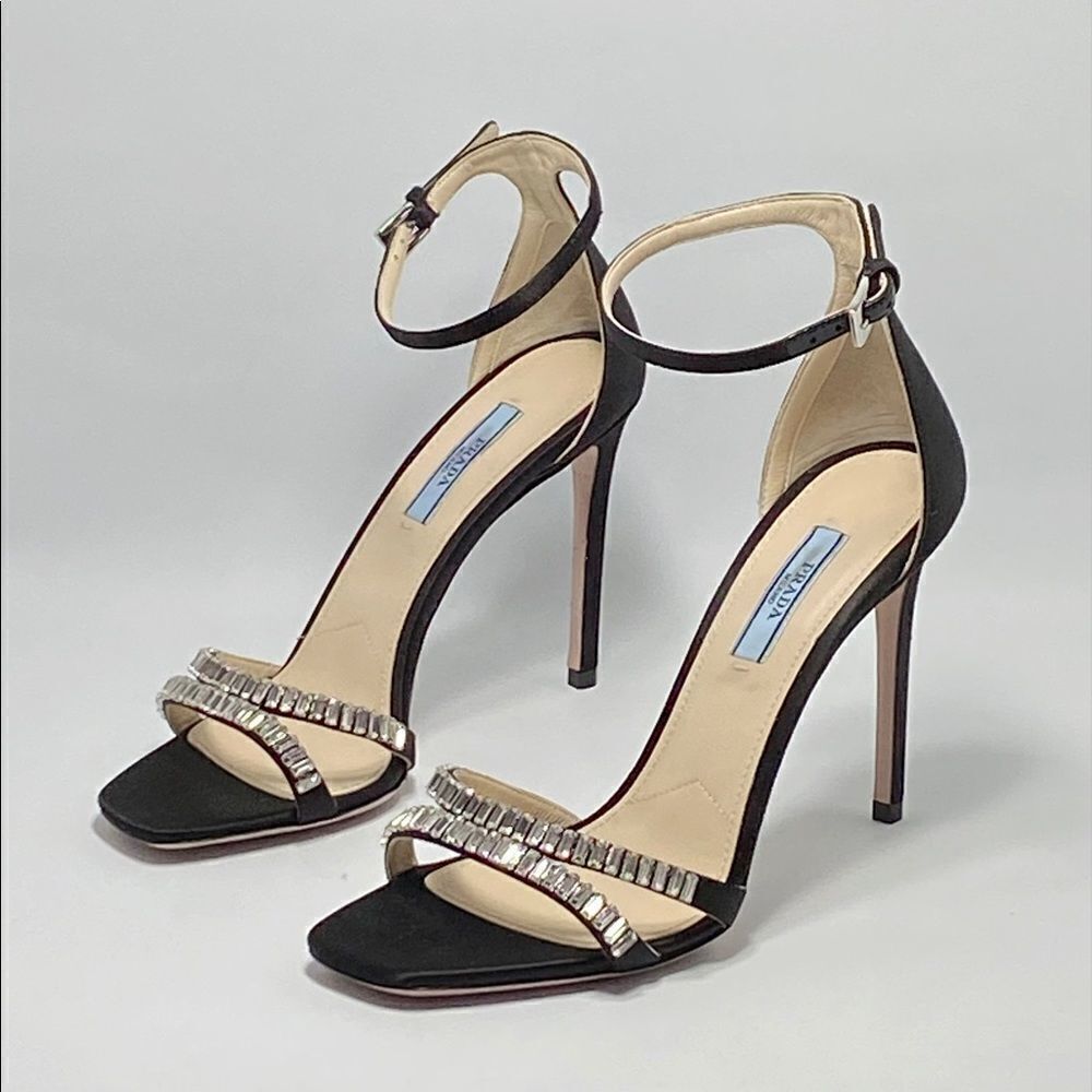 PRADA Crystal Embellished Satin Sandals
